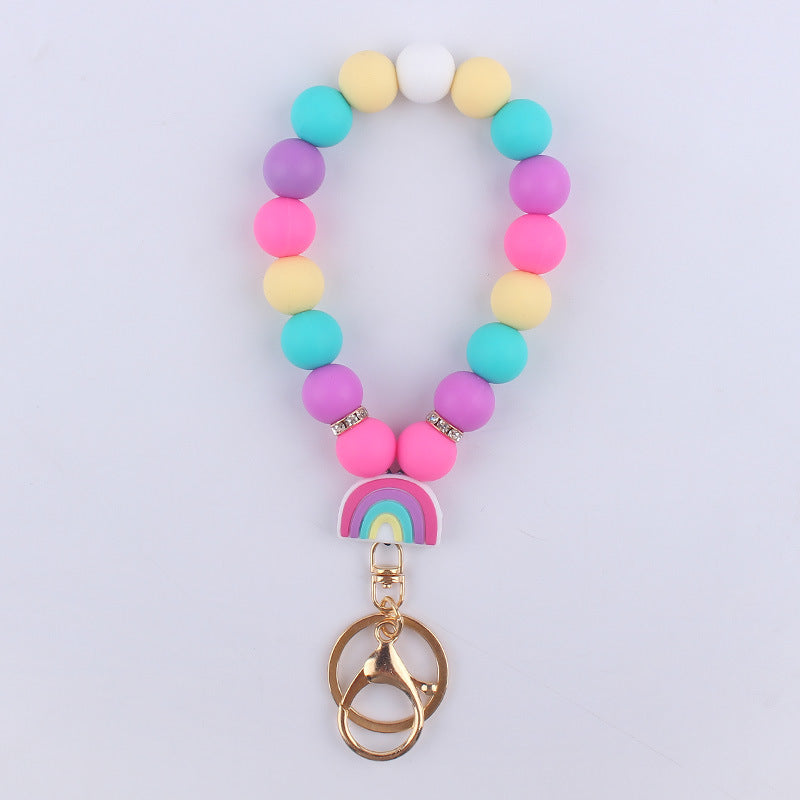 Llavero De Muñeca Con Cuentas De Silicona De Arco Iris Al Por Mayor